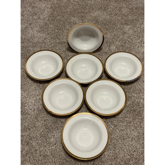 Pier 1 Gold BandRim Soup Bowl Gold Band Porcelain Set of 7 Pasta Soup